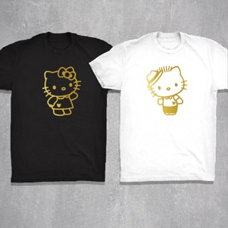 Hello Kitty Gold Couple Tee Man Women Top Unisex 100% Cotton Round Neck Short Sleeve Casual T-Shirt Tee_02