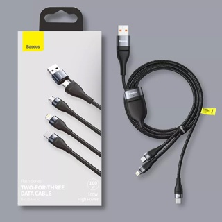 สายชาร์จเร็ว Baseus 100W USB &amp; TypeC Flash Series Two-for-three Fast Charging Data Cable U+C to M+L+C สายชาร์จ