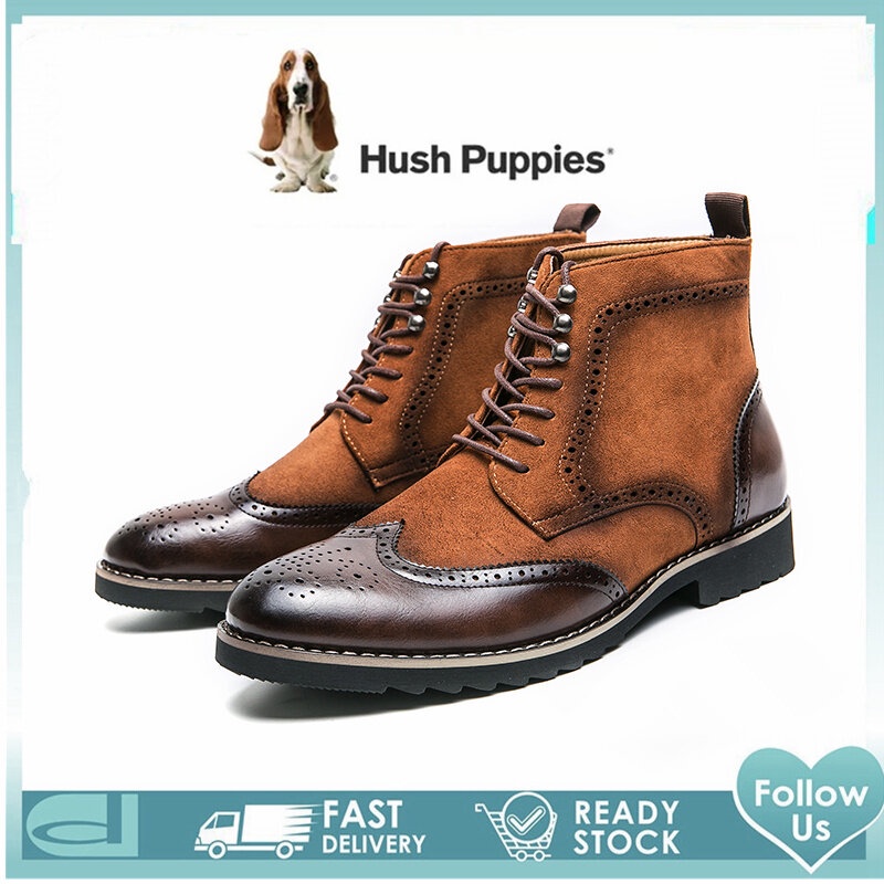 Hush ลูกสุนัขรองเท้าผู้ชาย Hush Puppies ผู้ชายรองเท้า High Cut รองเท้าหนังรองเท้าสําหรับชายรองเท้า M
