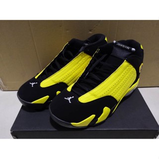 Of3h Air Jordan 14 Retro รองเท้าบาสเก็ตบอล สีดํา สีเหลือง สําหรับผู้ชาย AJ14