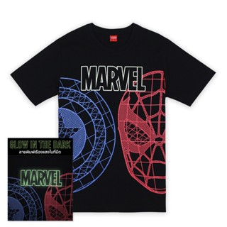 Marvel Men Captain America&amp; Spider-Man Glow In The Dark T-Shirt - เสื้อยืดผู้ชายลายมาเวล กัปตันอเมริกา&amp;สไปรเดอร์แมน เทคน