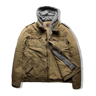 LEVIS Khaki Brown Hooded Jacket รอบอก 48”