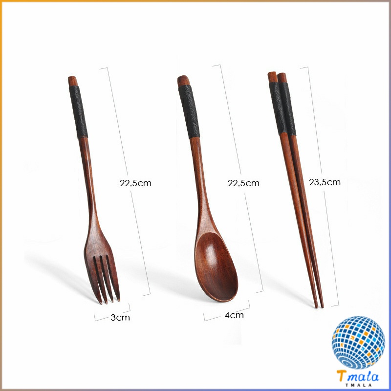 Tmala ชุดช้อนส้อม ช้อนส้อมไม้ ตะเกียบ ช้อน ส้อม  แบบพกพา สไตล์ญี่ปุ่น cutlery set - รูปที่ 4