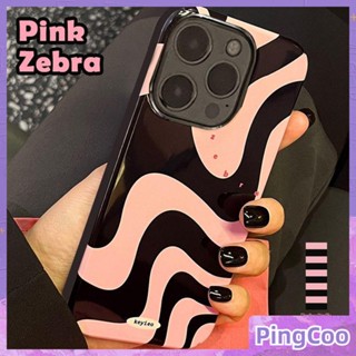 PingCoo - Candy Case For iPhone 14 13 12 11 Plus Pro Max XR TPU Soft Glossy Black Case Pink Zebra Camera Protection Shockproof Back Cover