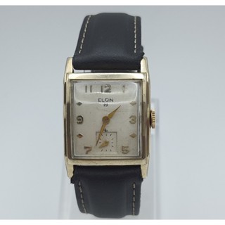 นาฬิกา ELGIN MENS VINTAGE 681 USA 19EWELS 10 K MECHANICAL 10K GOLD FILLED LEATHER #61