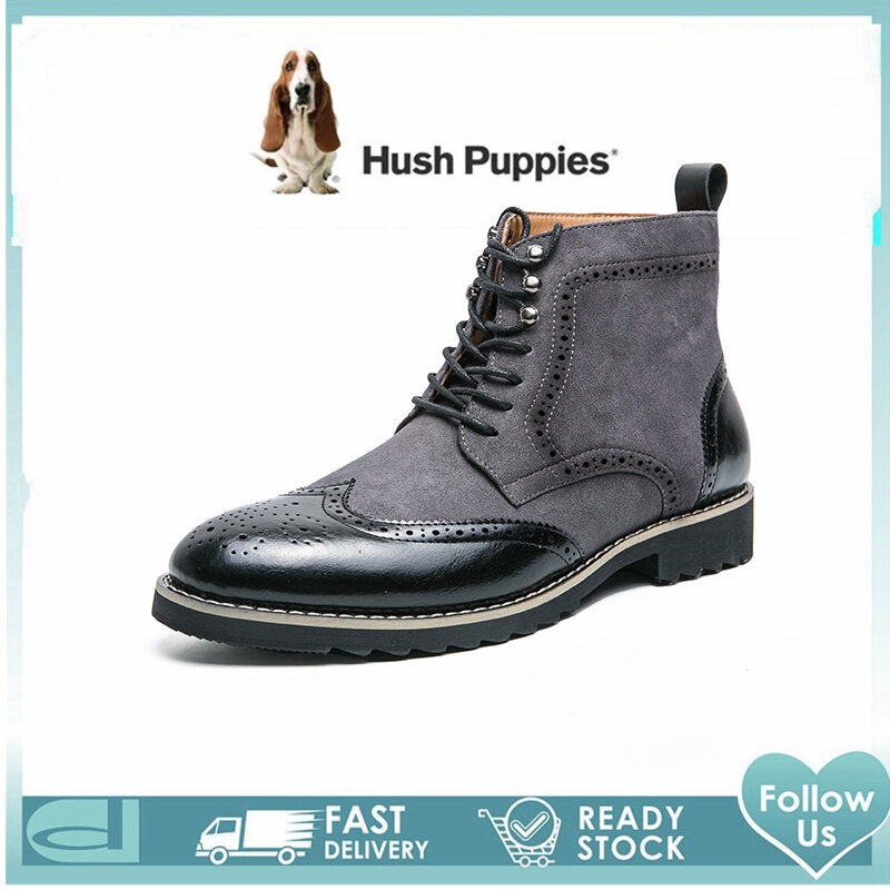 Hush ลูกสุนัขรองเท้าผู้ชาย Hush Puppies ผู้ชายรองเท้า High Cut รองเท้าหนังรองเท้าสําหรับชายรองเท้า M