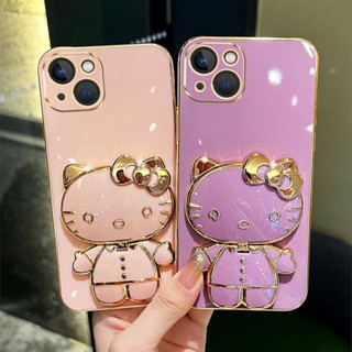 [กระจกแต่งหน้าในที่ยึด]เคสโทรศัพท์ iPhone 7P 8P เคสโทรศัพท์ KT Cat Mirror Stand เคสโทรศัพท์