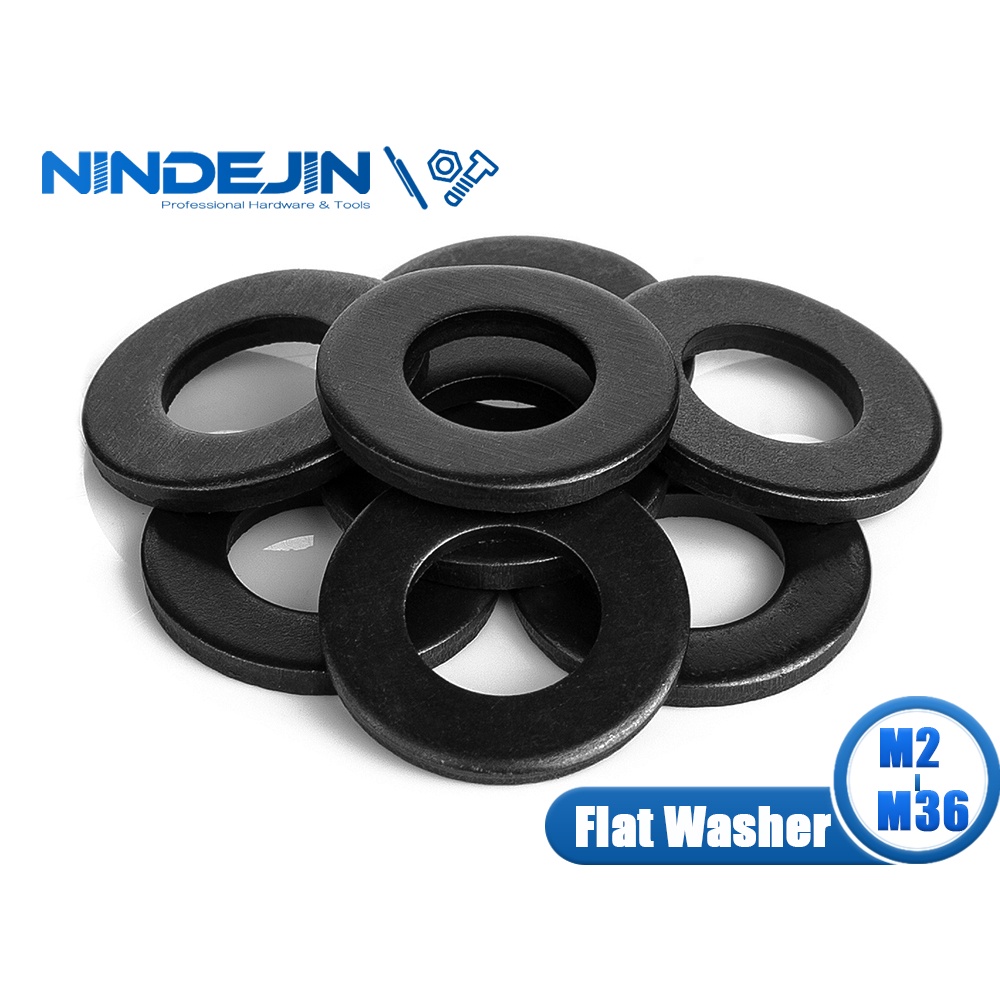 NINDEJIN 1/100 pcs แหวนอีแปะ แหวนรอง น็อตสกรู Flat Washer M2 M2.5 M3 M4 M5 M6 M8 M10 M12 M14 M16 M18 M20 M22 M27 M30 M33 M36 เหล็กคาร์บอนเครื่องซักผ้าปะเก็น