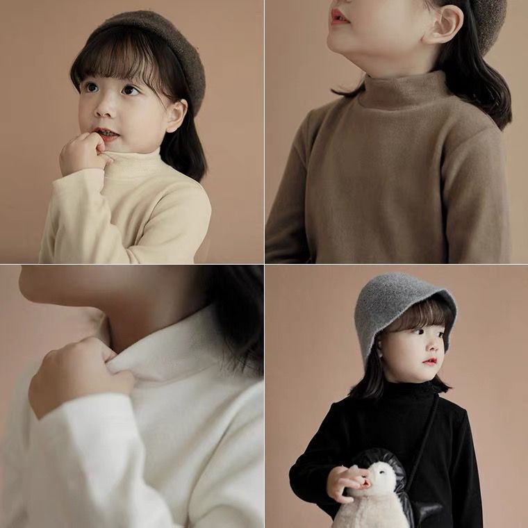เด็กชายและเด็กหญิงกํามะหยี่คอสูงแขนยาวเสื้อยืด