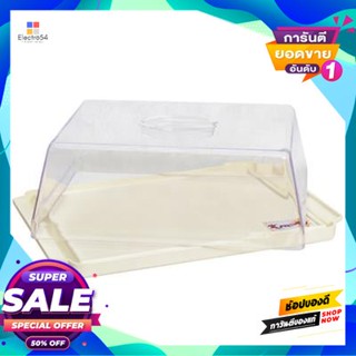 Cake ถาดวางเค้กทรงเหลี่ยมพร้อมฝาครอบ (ใหญ่) Reangwa รุ่น 9006 สีครีมsquare Cake Tray With Cover (Large) Reangwa No.9006