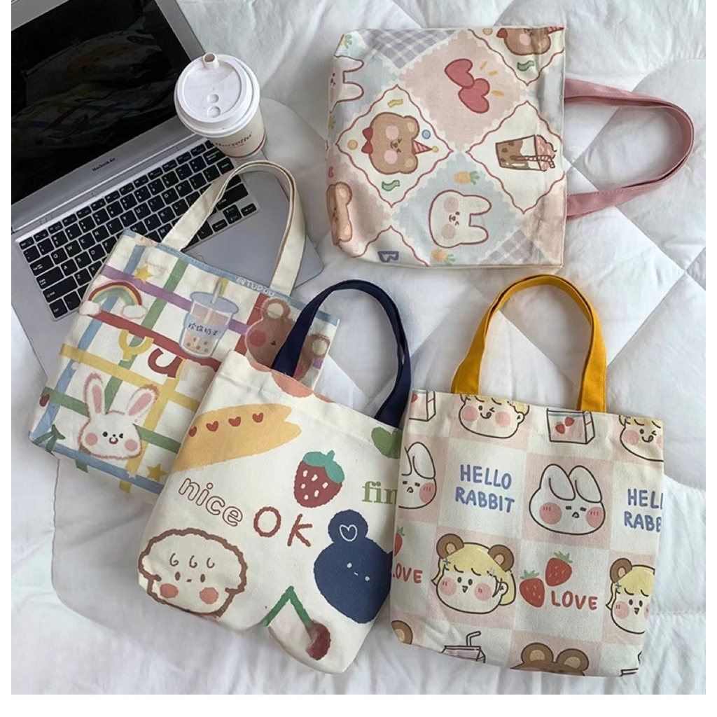 🍀กระเป๋าสำหรับผู้หญิง ผ้าแคนวาส สะพายข้าง สไตล์เกาหลี มี 5สี 5ลาย #BAG02
