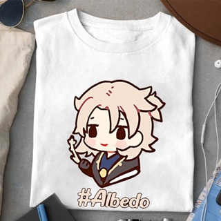 Genshin Impact Game Graphic T Shirts Kawaii Cartoon Albedo Bennett Print Tops Woman Man Anime Streetwear Game Chara_03