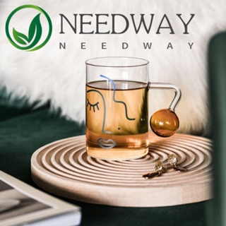 Needway ถ้วยแก้วใส่เครื่องดื่ม นม ชา กาแฟ อาหารเช้า เรียบง่าย พร้อมที่จับ สร้างสรรค์ 1 ชิ้น