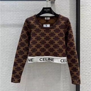 ♥ เช็คสินค้าก่อนสั่ง CELINE CROP SWEATER สเวตเตอร์ ไหมพรม แขนยาว เนื้องาน KNIT ผ้าอย่างดี เซลีน ซีลีน