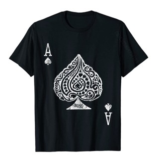 เสื้อยืดผ้าฝ้ายพิมพ์ลายขายดี เสื้อยืดคอกลม แขนสั้น พิมพ์ลาย Ace Of Spades Texas HoldEm Poker Playing Card ทรงหลวม _07