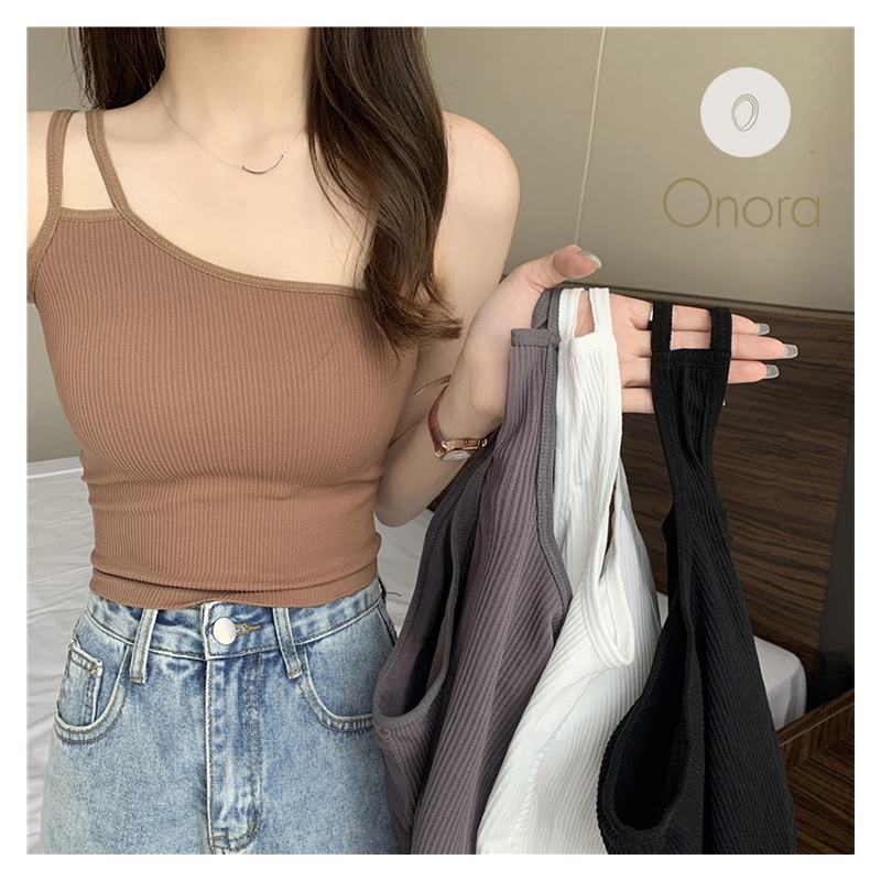 เสื้อครอปสายเดี่ยว งานสายใขว้บ่าข้างเดียว เสื้อไหล่เดียว น่ารัก เซ็กซี่ เสื้อสายเดี่ยวสตรี