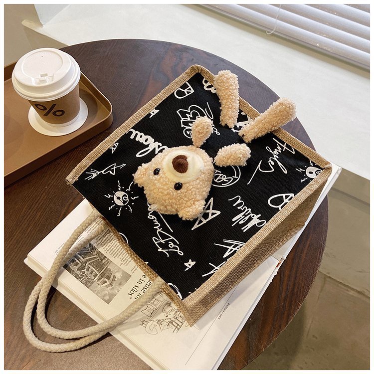 กระเป๋าถือ กระเป๋าผ้า  Tote Bag ถุงผ้า ผ้ากระสอบ ตุ๊กตาหมีน่ารัก Bear GC