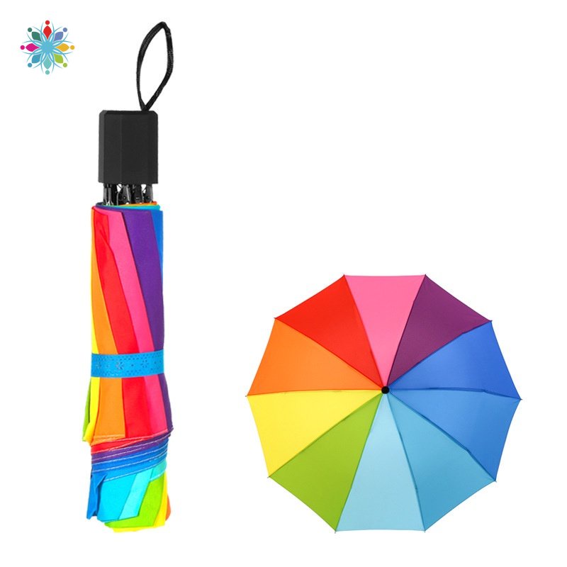 ร่มกอล์ฟ สีรุ้ง แบบพับได้ สามทบ อัตโนมัติ เป็นที่นิยม สร้างสรรค์ สําหรับผู้หญิง และผู้ชาย TCH