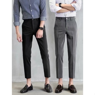 (Size 28-40) กางเกงสูทสำหรับผู้ชาย เทรนด์แฟชั่นและข้อเท้ากางเกงลำลองสำหรับผู้ชาย