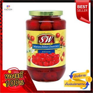 WithStem แบบมีก้านเอสแอนด์ดับบลิวเชอร์รี่ในน้ำเชื่อม26.5 ออนซ์S&amp;WMaraschinoCherries InSyrup Stem With26.5Oz