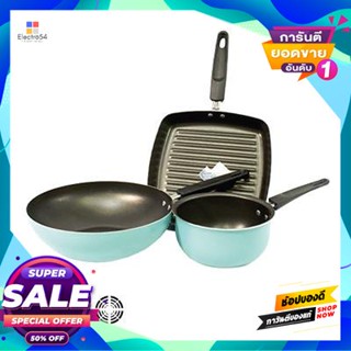 Set ชุดเครื่องครัว Aqua Meyer (ชุด 3 ชิ้น) สีดำ - ฟ้าcookware Set Aqua Meyer (Set Of 3) Black-Blue