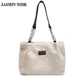 Jasmin NOIR กระเป๋าสะพายไหล่ กระเป๋าถือ ประดับขนเฟอร์ เรียบง่าย สําหรับสตรี