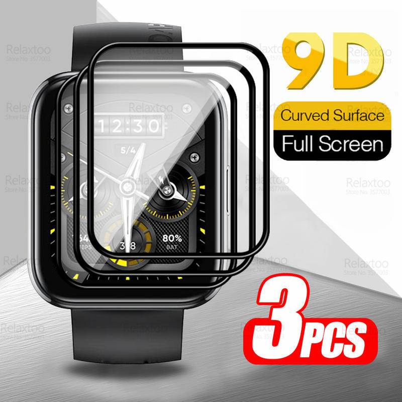 1-3 ชิ้น 9D โค้งขอบกระจกป้องกันสําหรับ OPPO Realme นาฬิกา S 3 2 Pro T1 ป้องกันหน้าจอ SmartWatch Soft