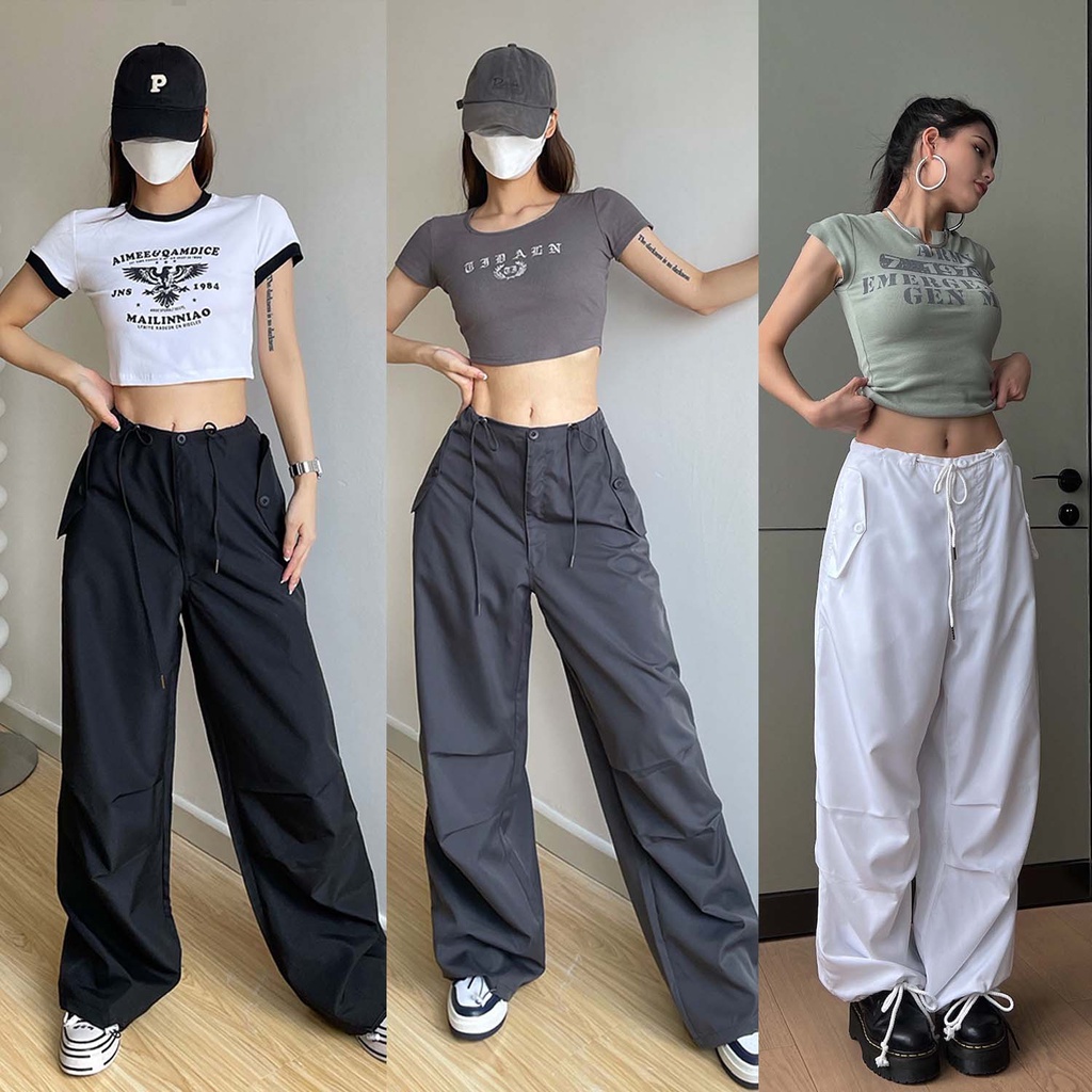Duncan Cargo Pants กางเกงคาร์โก้ สีดำ ผูกเอว _Gioia.991 ( #gii461 )