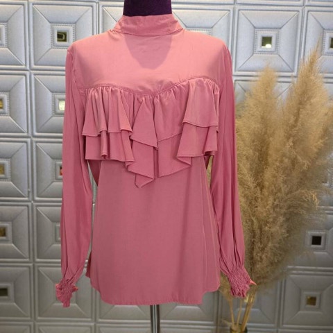 เสื้อมุสลิมหญิง ระบายอก 2 ชั้นคอปีน กระดุมหลัง สีสันสดใส ลุคคุณหนูสุดๆ  DE40วาริสมุสลิม