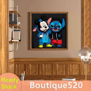 【จัดส่งฟรี】ภาพวาดปักเพชร ทรงกลม ลาย Stitzer and Mickey 5D DIY สําหรับตกแต่งผนัง [boutique520.th]