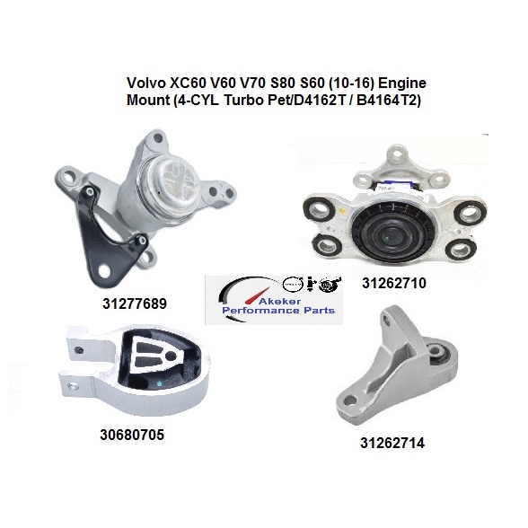 4PCS Volvo XC60 V60 V70 S80 S60 (10-16) Engine Mount (4-CYL B4164T2 / D4162T) 31277689 31262710 3068