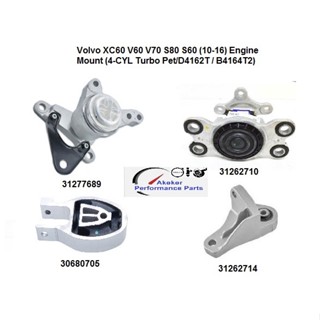 4PCS Volvo XC60 V60 V70 S80 S60 (10-16) Engine Mount (4-CYL B4164T2 / D4162T) 31277689 31262710 30680705 31262714