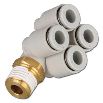 KQ2ZD06-03AS SMC ข้อต่อลม เกลียวนอก 4ทาง เสียบสายลม 6x4 เกลียว 3/8 (3หุน) ข้อต่อPU ฟิตติ้ง PU Fittin