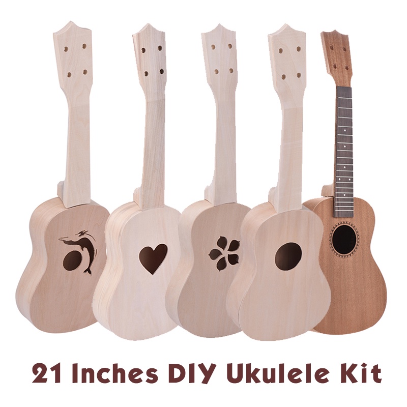 21 Inches Unfinished DIY Ukulele Ukelele Uke Kit Basswood Body & Neck Plastic Fingerboard