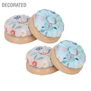 Decorated 4 ชิ้น Pin Cushion ฐานไม้รอบที่วางเข็มเย็บผ้าแม่เหล็กแบบถอดได้สำหรับงานฝีมือ DIY