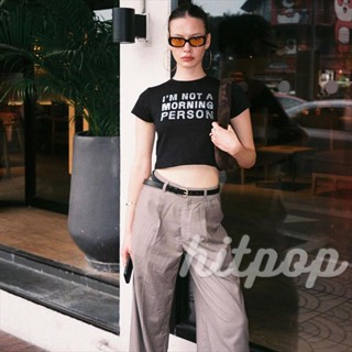 Hitpop- เสื้อครอปท็อป คอกลม แขนสั้น พิมพ์ลายตัวอักษร เข้ารูป แฟชั่นฤดูร้อน สําหรับผู้หญิง