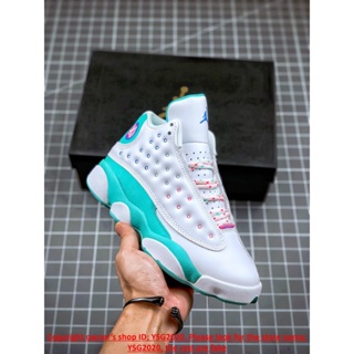 Vw2g [CC][YSG2020] Air Jordan 13 Aurora Green GS รองเท้าบาสเก็ตบอล สีขาว สีเขียว