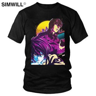 เสื้อยืดแขนสั้นลําลอง ผ้าฝ้าย 100% พิมพ์ลายอนิเมะ Death Note L And Light Yagami 80s ทรงหลวม แฟชั่น สําหรับผู้ชาย_12