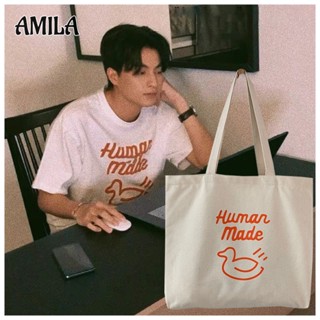 AMILA กระเป๋าผ้าแคนวาสความจุขนาดใหญ่รูปเป็ดน้อยน่ารักสไตล์เดียวกันการออกแบบเดิมแฟชั่นกระเป๋านักเรียนที่เข้ากันทั้งหมด