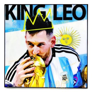 Lionel Messi #7 ลีโอเนล เมสซี่ ​อาร์เจนติน่า แชมป์​ฟุตบอล​โลก​ world cup รูปภาพ​ติด​ผนัง​ pop art ฟุตบอล​ กรอบรูป​​