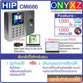 HIP CMi686 เครื่องสแกนลายนิ้วมือเพื่อบันทึกเวลา ใช้แทนเครื่องตอกบัตร แถมฟรี คู่มือการใช้งานภาษาไทย