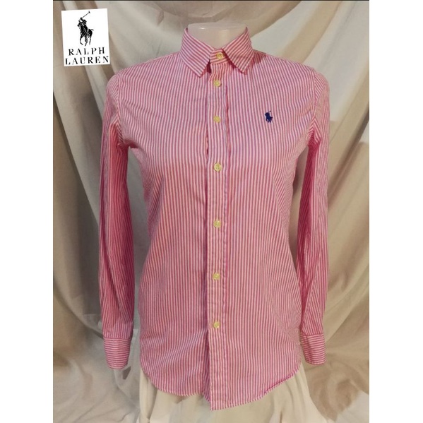 POLO​ RALPH LAUREN​ Brand_2nd hand เสื้อเชิ้ตแขนยาวลายทางผ้าฝ้าย​ 💯%/ Size 2/Made in Sri Lanka​/ แท้