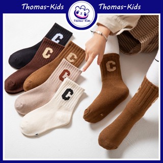 [THOMAS KIDS] ถุงเท้าผ้าฝ้าย 100% พิมพ์ลายตัวอักษร C ขนาดใหญ่ ใส่สบาย คุณภาพสูง สําหรับเด็กผู้ชาย และเด็กผู้หญิง อายุ 1-12 ปี 5 คู่