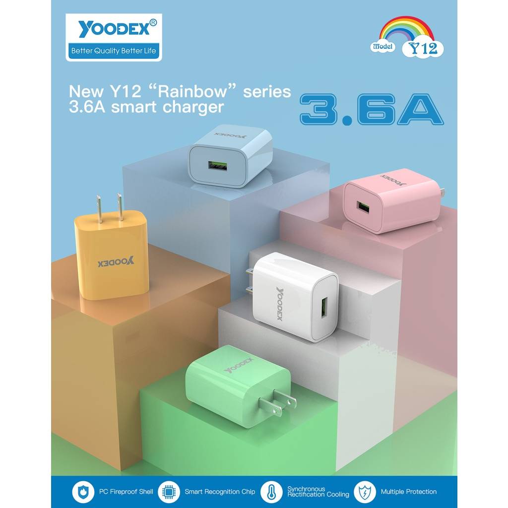 ชุดชาร์จ YOODEX Y12 "Rainbow" Series หัวชาร์จพร้อมสายชาร์จ 3.6A มีให้เลือก Micro/Type-C/Li ยาว 1 เมต