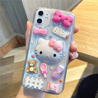 เคสโทรศัพท์มือถือ กันตก ลายเฮลโลคิตตีน่ารัก สามมิติ สําหรับ Apple 14 12pro Xsmax