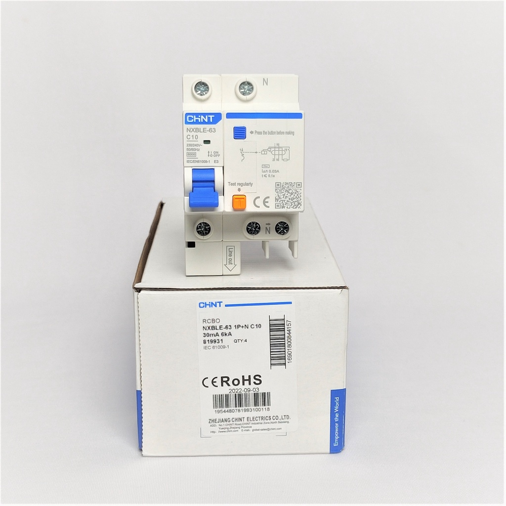 Chint RCBO NXBLE -63 1P+N C10 30mA 6kA 819931