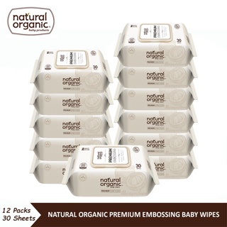 Natural Organic,Premium Embossing Baby Wipe,(Portable-Cap,12*30 sheets) ทิชชูเปียก เนเชอรัลออแกนิค รุ่นพรีเมียมขนาดพกพา