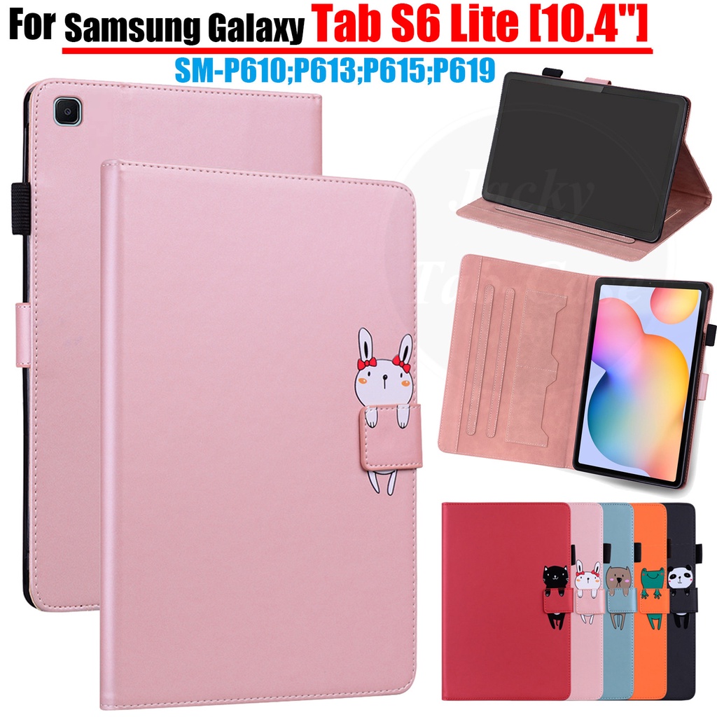 S6Lite เคสแท็บเล็ตหนัง PU ฝาพับแม่เหล็ก ลายการ์ตูนน่ารัก พร้อมช่องใส่บัตร และขาตั้ง สําหรับ Samsung 