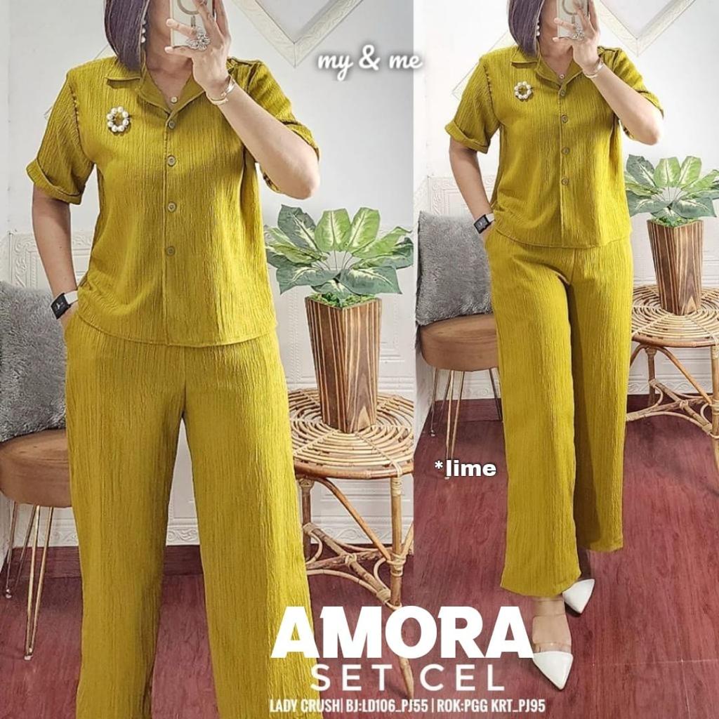 Goodsajifsn - Amora Oneset Blouse Bawaha Long Pants Set Lady Crush Material Womens Fashion