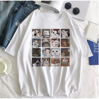 Cartoon Hippie Smiley Kawaii Cat Tshirt Women Harajuku T-shirt Vintage Loose Short Sleeve Female_07